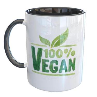 Imagem de Caneca Porcelana Vegan 100% Vegano - Pense Canecas, Preto