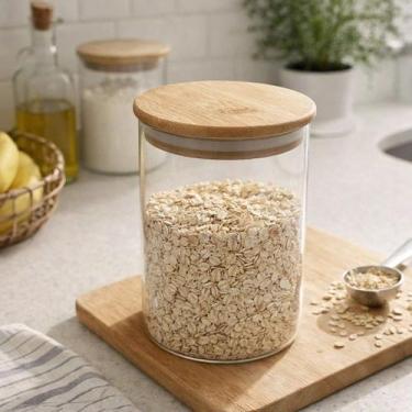 Imagem de Pote Borossilicato Tampa Bambu Vasilha Conserva Grãos Mantimentos Resi