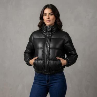 Imagem de Jaqueta Puffer Feminina Courinho Forrada com Pelinhos - Mitchell, Pret
