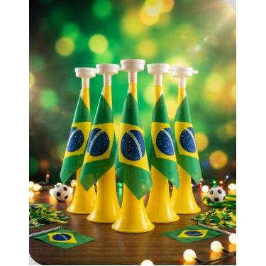 Imagem de Kit 5 Vuvuzelas Brasil 28cm Amarela Corneta Torcida Copa 2026 Som Alto