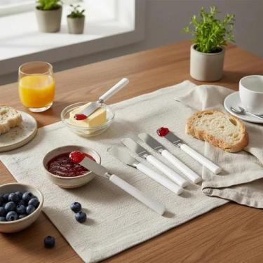 Imagem de Kit 6 Facas Espátulas De Manteiga Geleia Patê Inox Branco - Western