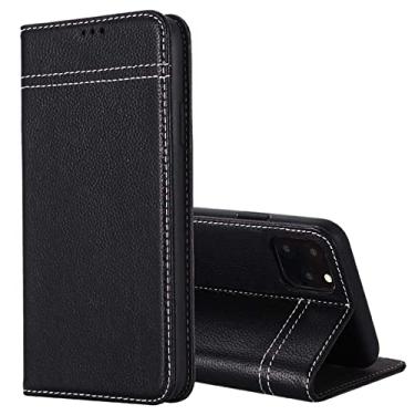 Imagem de LAHappyL Capa carteira para iPhone 13 Pro Max/13 Pro/13, capa flip de couro legítimo de luxo com compartimentos para cartões, suporte à prova de impacto, capa de telefone preta, 13 Pro de 6,1 polegadas