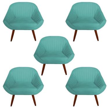 Imagem de Kit 05 Poltrona Anitta Pés Palito Suede Azul Tiffany