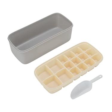 Imagem de Bandeja de cubo de gelo,bandejas de gelo para freezer com tampa de colher e caixa de armazenamento de gelo, molde de cubo de gelo de silicone macio reutiliz¨¢vel m¨¢quina (White), Bandeja de cubos