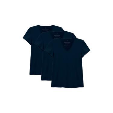 Imagem de Kit 3 Camisetas Babylook Básica, basicamente., Feminino, Azul Marinho, PP