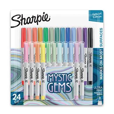 Imagem de Sharpie Marcadores permanentes de ponta ultrafina com marcadores coloridos Mystic Gem sortidos, 24 unidades