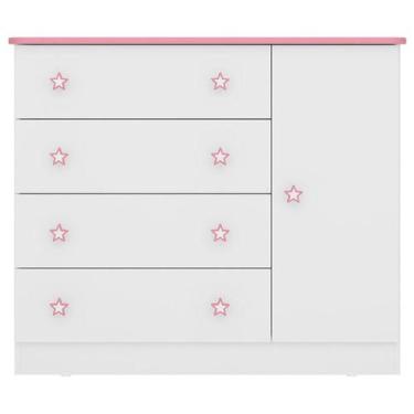 Imagem de Cômoda Infantil Doce Sonho 2561 Branco Rosa Brilho  Qmovi