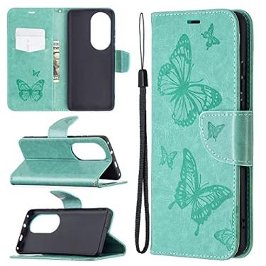 Imagem de HONGYAN Capa de telefone Para Huawei P50 Pro Dois Borboletas Embossing Pattern Capa Horizontal Flip Leather com suporte e carteira e carteira e cordão Capa protetora