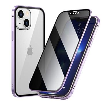 Imagem de Capa protetora magnética de vidro dupla face de privacidade para iphone 13 12 11pro max mini x xs xr 7 8 plus se2020 capa de telefone simples de metal, roxa, para iphonese (2020)