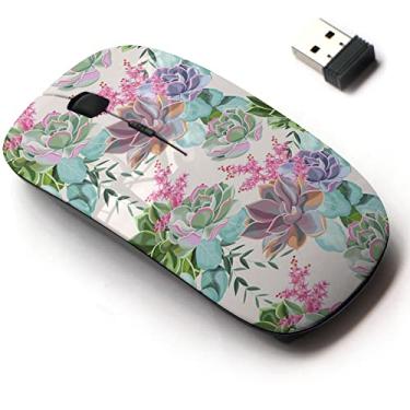 Imagem de Mouse sem fio 2.4G com design de padrão bonito para todos os laptops e desktops com nano receptor - suculentas
