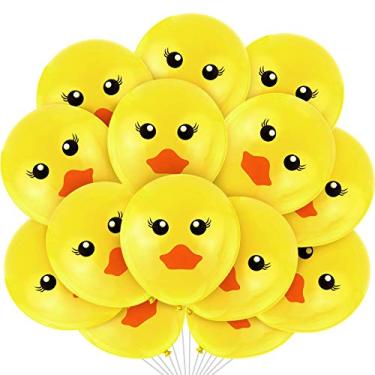 Imagem de Balões de látex de pato amarelo com 60 peças de balões estampados de pato fofos balões de látex para festa de aniversário de casamento, chá de bebê, decoração de sala de aula, 30,5 cm