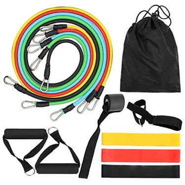 Imagem de Qudai 14 pcs Conjunto de Bandas de Resistência Treino Fitness Fita Tubo de Exercício Bandas de Pular Corda Porta Âncora Correias no Tornozelo Alças Acolchoadas Banda de Resistência em Forma de 8 com S