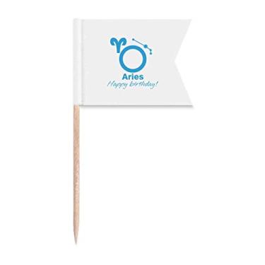Imagem de Constelação Destino Aniversário Celebração Áries Bandeiras de palito de dente Marcação para Festa Bolo Comida Prato de Queijo