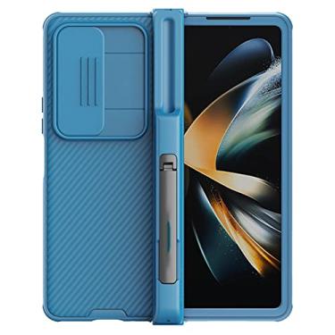 Imagem de LVCRFT Capa para Samsung Galaxy Z Fold 4, capa flip TPU + PC, protetor de lente de câmera deslizante capa à prova de choque, com suporte de caneta S destacável, azul