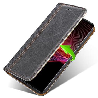 Imagem de DENSUL Capa de couro para Sony Xperia 5 IV, capa carteira slot para cartão flip suporte magnético proteção contra quedas capa fólio, cinza