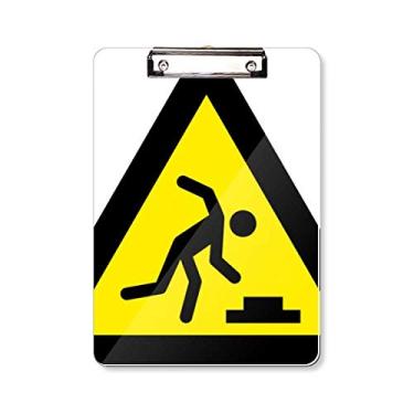 Imagem de Símbolo de aviso amarelo preto estumble triângulo prancheta pasta escrita placa de apoio A4
