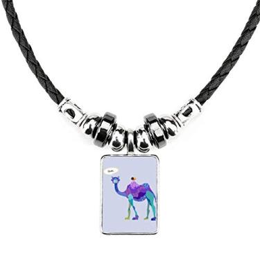 Imagem de DIYthinker Colar azul de pássaro roxo camelo com pingente de corda de couro Torque joia