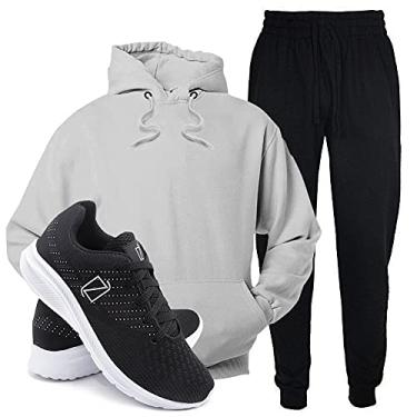 Imagem de Conjunto Blusa e Calça Moletom + Tenis Academia Casual Conforto - Cinza/PretoBranco - P/39