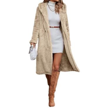 Imagem de Kingkingma Cardigã longo para mulheres, manga comprida, suéteres de grandes dimensões, casacos de inverno para mulheres, cardigã, suéteres com capuz, Bege A, M