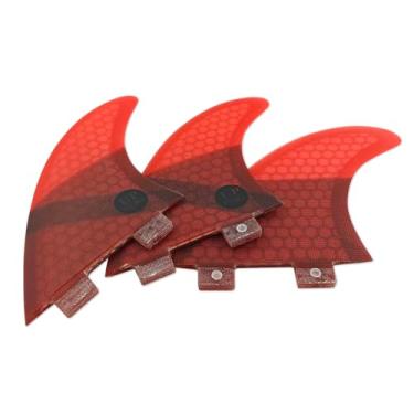 Imagem de UPSURF Barbatanas de prancha de surfe de fibra de vidro tamanho M propulsor, abas duplas, estilo (3 nadadeiras) da Choose Color (vermelho G7)