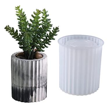 Imagem de Vaso de flores redondo com listras verticais, molde de silicone, gesso, suculenta, vaso, molde de concreto, jarra/recipiente de caneta, resina epóxi, molde de argila e cimento