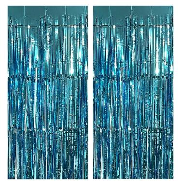 Imagem de 2 peças decoração de festa pano de fundo 9 x 1,8 m cortina de franja de folha tinsel streamamer fundos de fotos decorações penduradas para chá de bebê revelação de gênero aniversário casamento