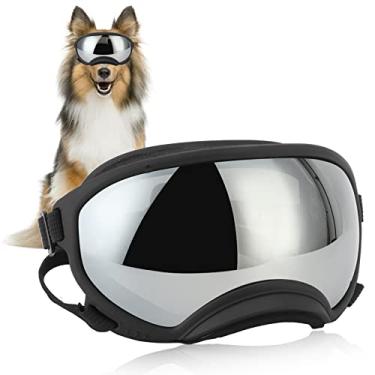 Imagem de Óculos de Proteção para Cães, óculos de Sol Anti-UV para Cães, Forte Resistência Ao Impacto, Elástico Ajustável, óculos para Cães de Raças Grandes, óculos para Animais de Estimação (Lente Prata com Armação Preta)