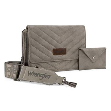 Imagem de Wrangler Bolsa transversal feminina pequena carteira com alça e envelope clutch bolsa feminina de couro, Cinza 3002