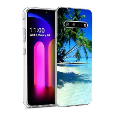 Imagem de NINGPIYAYA Capa compatível com LG V60 ThinQ - Tropical Beach Palm Hawaii Summer Vacation Phone Case Slim Soft TPU à prova de choque capa protetora