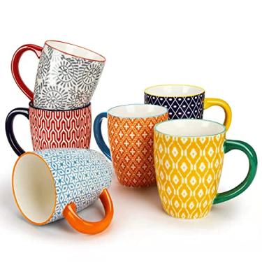 Imagem de Conjunto de 6 canecas de café de cerâmica KitchenTour – Canecas de restaurante 368 g – Pacote com 6 – Conjunto de xícaras para café, chá, cappuccino, cacau – Bohemia