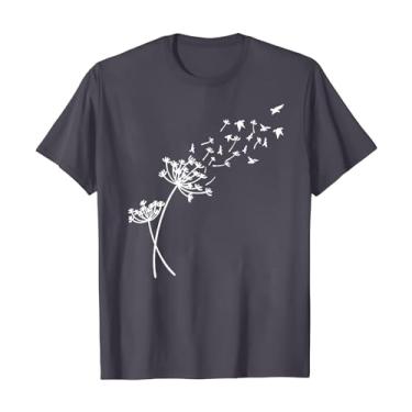 Imagem de Camiseta feminina com gola redonda e girassol, flores silvestres, estampada, casual, estampada, caimento solto, gola redonda, Cinza, P
