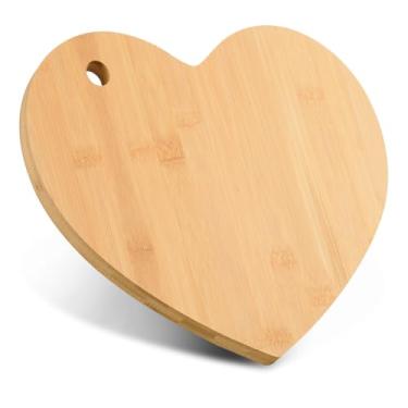 Imagem de AWIZOM Tábua de corte em forma de coração, tábua de charcutaria para o dia dos namorados com orifícios, bandeja de madeira, pão, queijo, bandeja de servir de cozinha, tábua de cortar bambu para