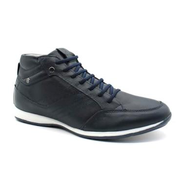 Imagem de Sapatênis Masculino Couro Legítimo Cano Alto com Zíper Lateral Elegance 1008 (37, Azul)