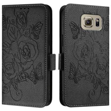 Imagem de Capa Flip para Smartphone Compatível com Samsung Galaxy S6 Case, Wallet Case Slim PU Leather Phone Flip Folio Case, Capa protetora à prova de choque com porta-cartões + Alça de pulso Capas Flip(Black)