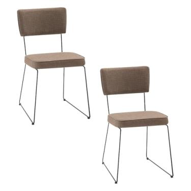Imagem de Kit 2 Cadeiras de Jantar Decorativa Base Aço Preto Luigi Linho Bege G17 - Gran Belo