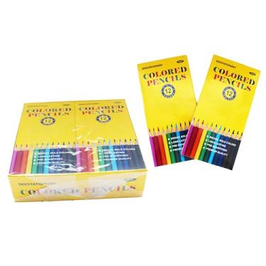 Imagem de SKKSTATIONERY 144 lápis de cor, pré-afiados, lápis de colorir para adultos e crianças, material escolar a granel para professores, 12 cores, 12 peças/caixa, total: 144 peças.