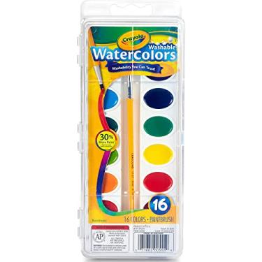 Imagem de Crayola Material de arte infantil lavável conjunto de cores de tinta aquarela sortida com pincel infantil conveniente incluído, 16 unidades