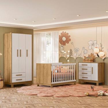 Imagem de Quarto Infantil Completo Lion 4 Portas 6 Gavetas Branco/Freijo - Pnr Móveis