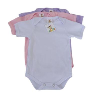 Imagem de Kit 03 Body Bebê Manga Curta Malha Canelada Feminino - Pitchu, G, Femi