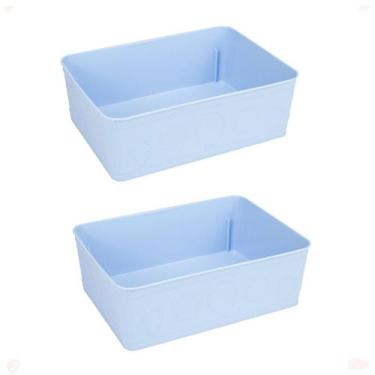 Imagem de Kit 2 Cesto Multiuso Decorativo Azul 19x13,5x6,5Cm - 123 Organizei
