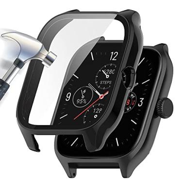 Imagem de Acadeny Capa com protetor de tela de vidro temperado compatível com Amazfit GTS 4, dureza 9H, 360°, capa protetora ultrafina para PC GTS 4 preta