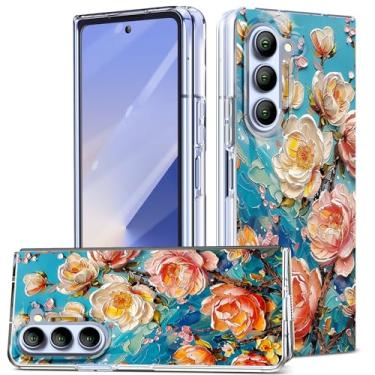 Imagem de DNTMZIN Capa protetora completa para Samsung Galaxy Z Fold 5 fina, magnética, transparente, transparente, fina, rígida, à prova de choque, anti-arranhões para Z Fold 5 5G flores rosa 12-ZFOLD5-26