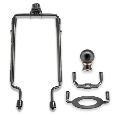 Imagem de Suporte de harpa de abajur de 25,4 cm, kit de harpa de lâmpada ajustável, serve para haste de lâmpada padrão e adaptador de montagem UNO com base de luz E26, com 2 sombras superiores (cor preta - 1