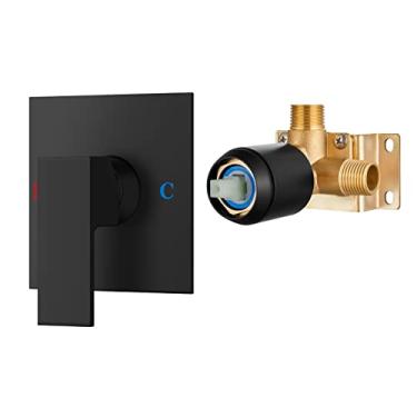 Imagem de Airuida Torneira de latão quadrada de função única para chuveiro válvula áspera rosca macho kit de acabamento de banheiro válvula de chuveiro de banheira de alça única 4,3 polegadas placa de cobertura