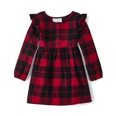 Imagem de The Children's Place Vestido moderno de manga curta para bebês meninas e crianças pequenas, Xadrez vermelho, 12-18 Meses