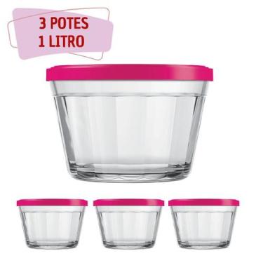 Imagem de Kit Potes Americano Tampa Sortida Grande Alimentos 1L - 3Un - NADIR FI