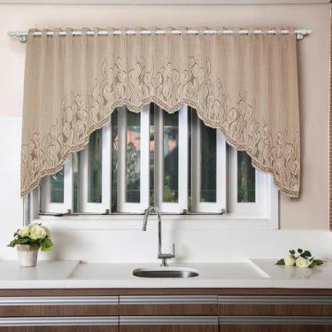 Imagem de Cortina Renda Cascata Tulipinhas Marrom Cozinha - Interlar