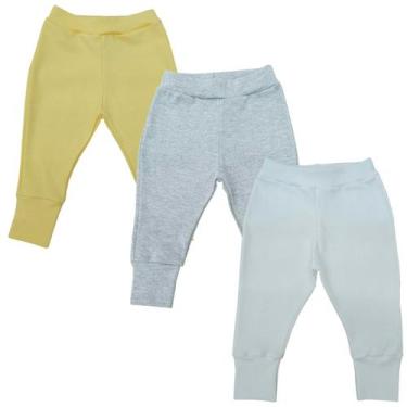 Imagem de Calças Mijão Bebê Algodão Kit C/3 - Mellane Baby, Amarelo, Cinza, Off 