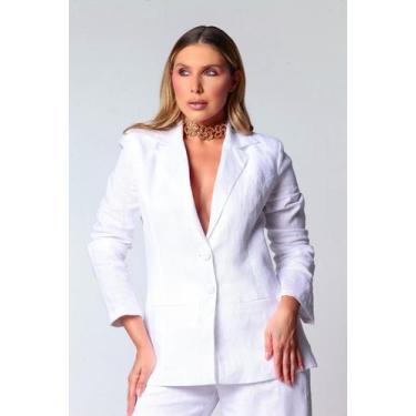 Imagem de Blazer 100% Linho Cosima - Sepiarosa, Branco, M