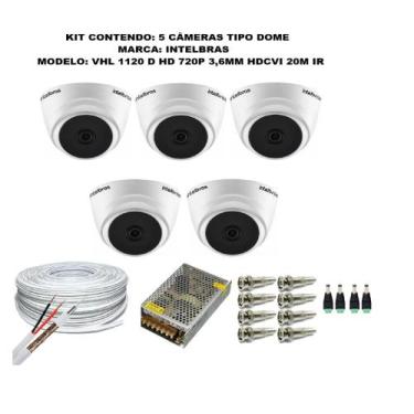 Imagem de Kit 5 Câmeras Segurança VHC 1120D Hd 720 bullet Intelbras + cabos cone